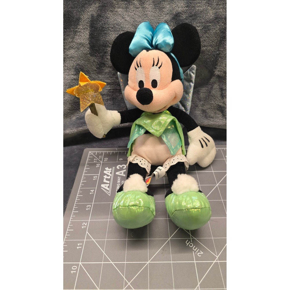 Disney Parks Minnie Mouse Tinkerbell Plush Green Dress Star Wand 10 Inch Toy